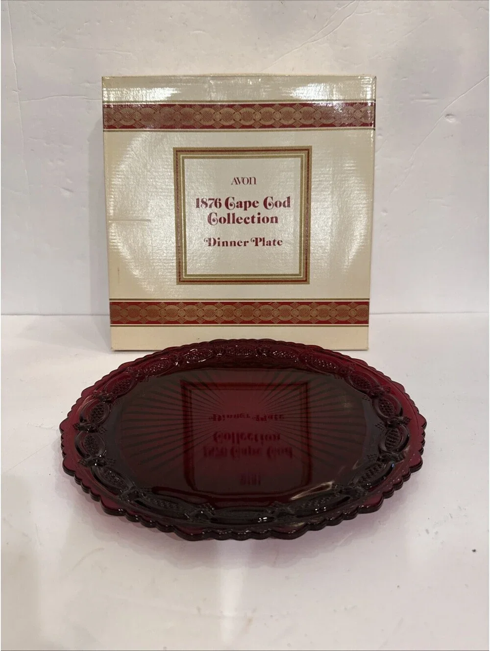 New Set Of 4 Avon 1876 Cape Cod Collection Ruby Red Dinner Plates 10.25